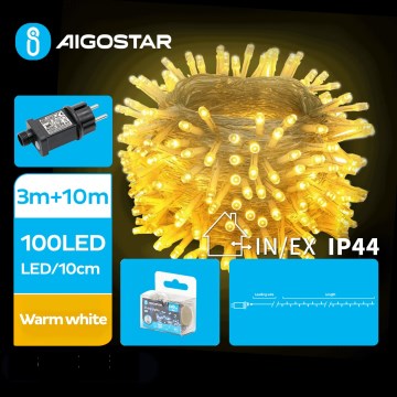 Aigostar - LED Außen-Weihnachtslichterkette 100xLED/8 Funktionen 13m IP44 warmweiß