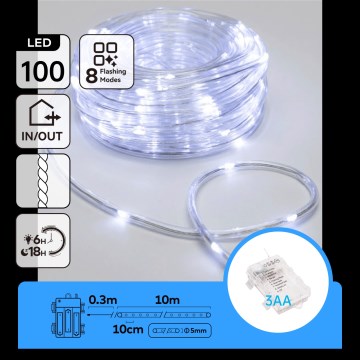 Aigostar - LED-Außen-Weihnachtslichterkette 100xLED/8 Funktionen 3xAA 10,3m IP44 kaltweiß