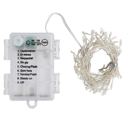Aigostar - LED-Außen-Weihnachtslichterkette 100xLED/8 Funktionen 3xAA 3,3m IP44 kaltweiß