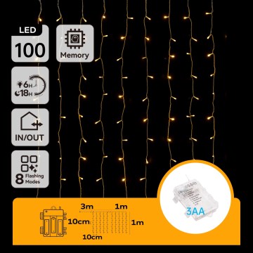 Aigostar - LED Außen-Weihnachtslichterkette 100xLED/8 Funktionen 3xAA 4x1m IP44 warmweiß