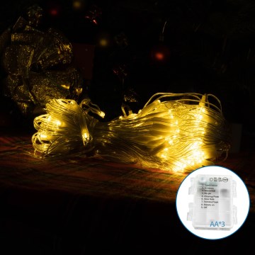 Aigostar - LED-Außen-Weihnachtslichterkette, 100xLED / 8 Funktionen, 3xAA, 8x0,6 m, IP44, warmweiß