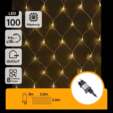 Aigostar - LED-Außen-Weihnachtslichterkette 100xLED/8 Funktionen 4,5x1,5m IP44 warmweiß