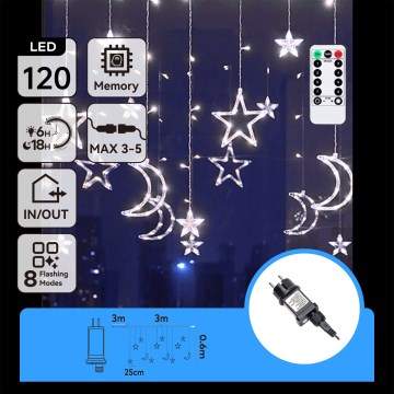 Aigostar - LED Außen-Weihnachtslichterkette 120xLED/6W/230V/8 Funktionen 3x0,6m IP44 kaltweiß + Fernbedienung
