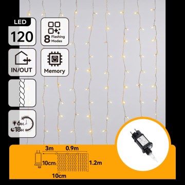 Aigostar - LED-Außen-Weihnachtslichterkette 120xLED/8 Funktionen 3,9x1,2m IP44 Warmweiß