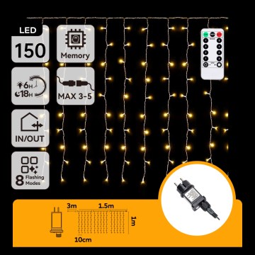 Aigostar - LED-Außen-Weihnachtslichterkette 150 LEDs/6W/230V/8 Funktionen 1,5x1m IP44 warmweiß + Fernbedienung