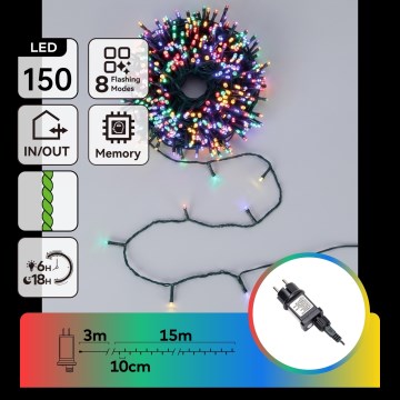 Aigostar - LED-Außen-Weihnachtslichterkette, 150 LEDs, 8 Funktionen, 18 m, IP44, mehrfarbig