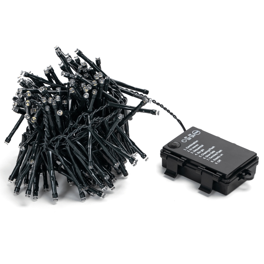 Aigostar - LED-Außen-Weihnachtslichterkette 200 LEDs/8 Funktionen 3×AA 5,3 m IP44 kaltweiß