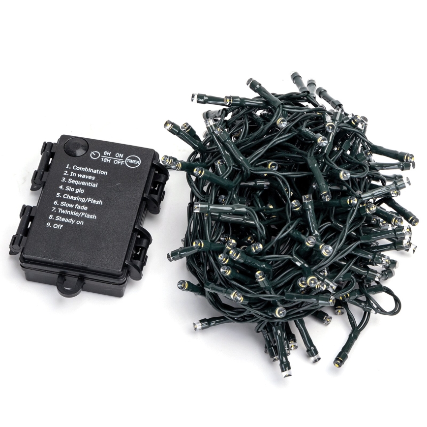 Aigostar - LED Außen-Weihnachtslichterkette 200xLED/8 Funktionen 3xAA 10,3m IP44 warmweiß