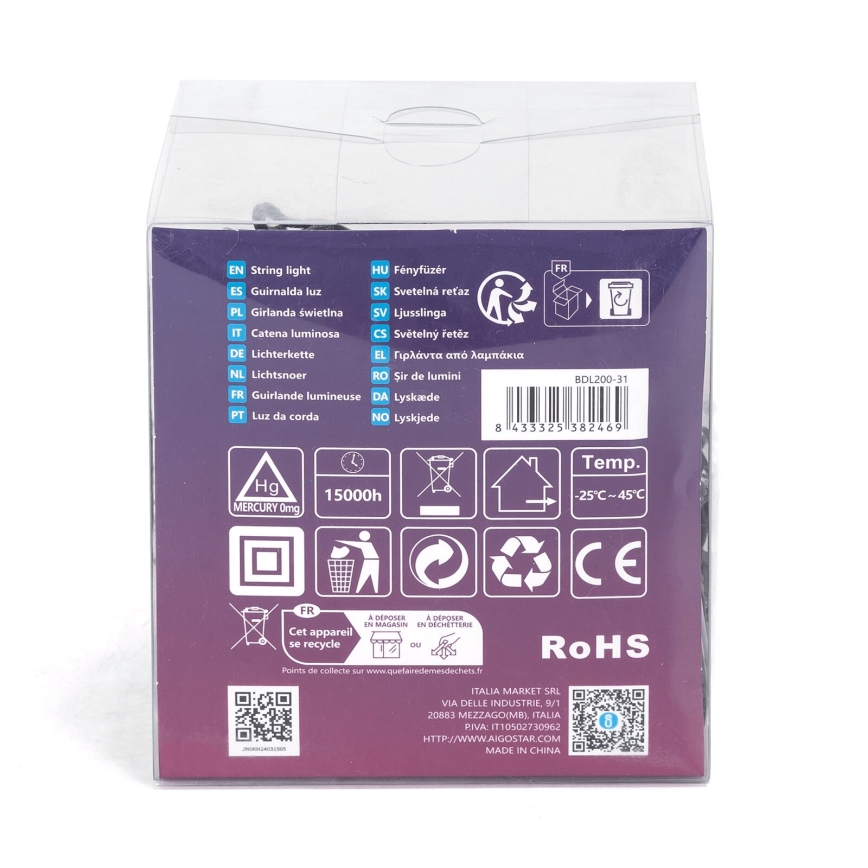 Aigostar - LED-Außen-Weihnachtslichterkette 200xLED/8 Funktionen 13m IP44 warmweiß