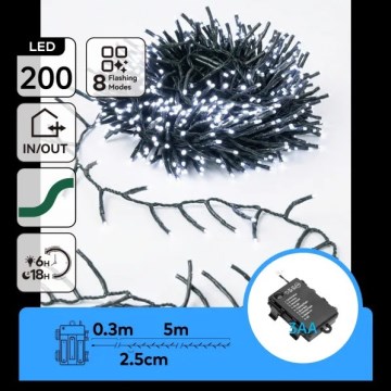 Aigostar - LED Außen-Weihnachtslichterkette 200xLED/8 Funktionen 3xAA 5,3 m IP44 kaltweiß