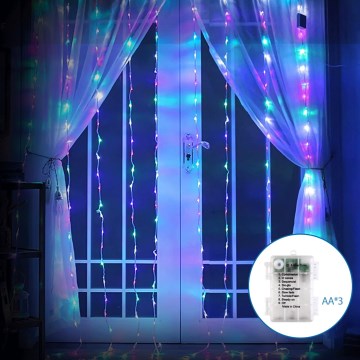 Aigostar - LED Außen-Weihnachtslichterkette 200xLED/8 Funktionen 3xAA 5x2m IP44 mehrfarbig