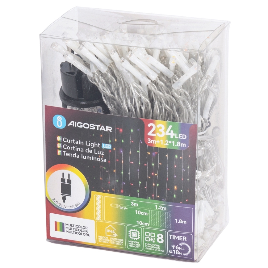 Aigostar - LED-Außen-Weihnachtslichterkette 234xLED/8 Funktionen 1,2x1,8 m IP44 mehrfarbig