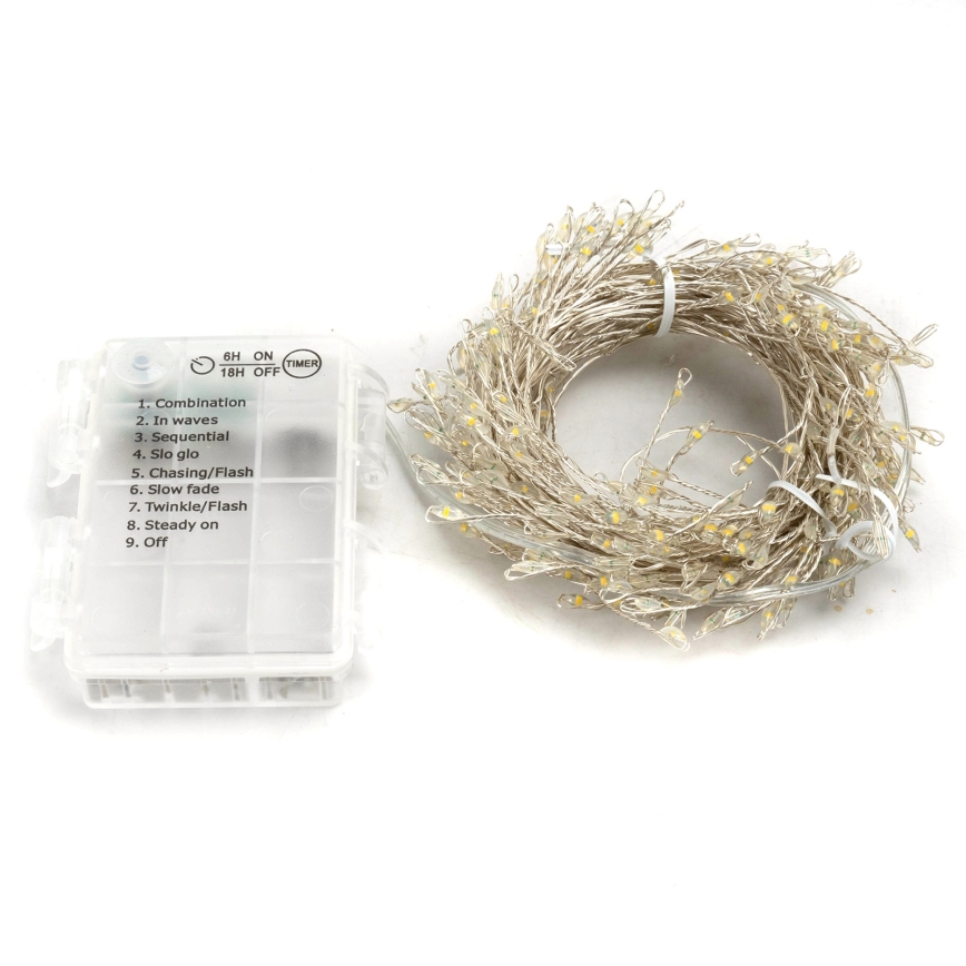 Aigostar - LED-Außen-Weihnachtslichterkette 300 LEDs / 8 Funktionen 3xAA 9,3 m IP44 warmweiß