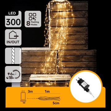 Aigostar - LED-Außen-Weihnachtslichterkette 300 LEDs / 8 Funktionen, 4 m, IP44, warmweiß