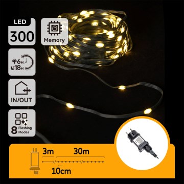 Aigostar - LED-Außen-Weihnachtslichterkette 300 LEDs/8 Leuchtprogramme, 33 m, IP44, warmweiß