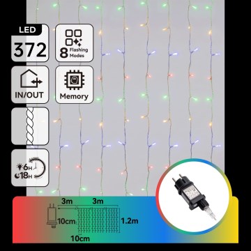 Aigostar - LED-Außen-Weihnachtslichterkette, 372×LED / 8 Funktionen, 6×1,2 m, IP44, mehrfarbig