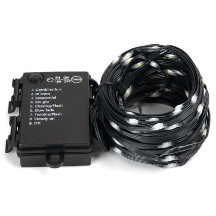 Aigostar - LED-Außen-Weihnachtslichterkette, 50 LEDs, 8 Funktionen, 3× AA-Batterien, 5,3 m, IP44, warmweiß