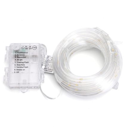 Aigostar - LED-Außen-Weihnachtslichterkette 50 LEDs / 8 Funktionen, 3×AA, 5,3 m, IP44, warmweiß