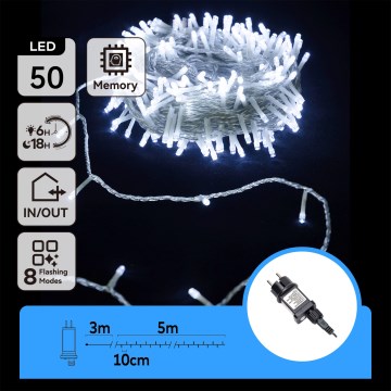 Aigostar - LED-Außen-Weihnachtslichterkette 50 LEDs / 8 Funktionen, 8 m, IP44, kaltweiß