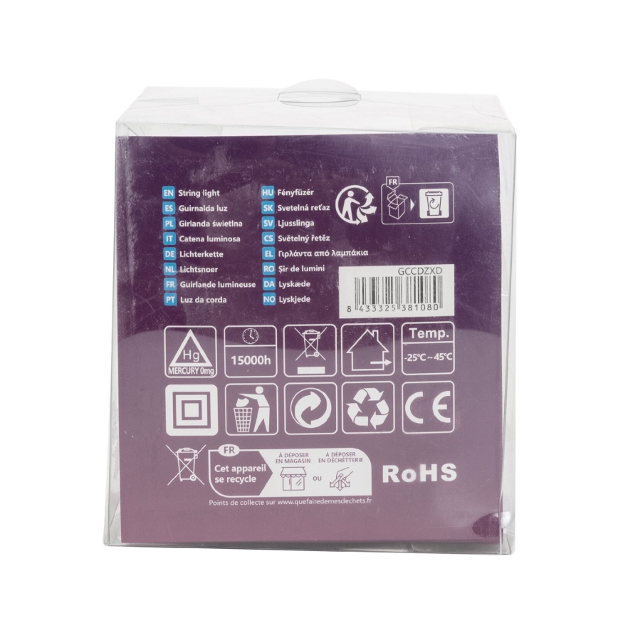 Aigostar - LED-Außen-Weihnachtslichterkette, 50 LEDs, 8 Funktionen, 8 m, IP44, warmweiß