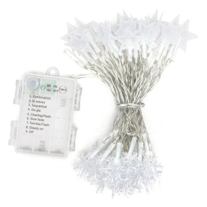 Aigostar - LED-Außen-Weihnachtslichterkette 50xLED/8 Funktionen 3xAA 5 m IP44 kaltweiß
