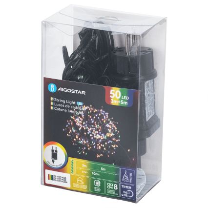 Aigostar - LED-Außen-Weihnachtslichterkette 50xLED/8 Funktionen 8m IP44 mehrfarbig