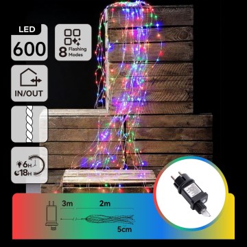 Aigostar - LED Außen-Weihnachtslichterkette 600 LEDs/8 Funktionen 5m IP44 mehrfarbig