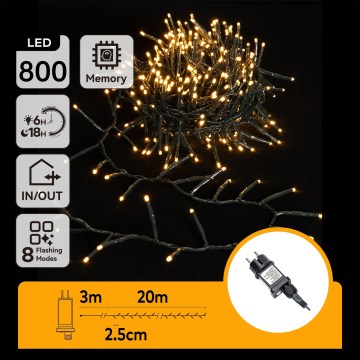 Aigostar - LED Außen-Weihnachtslichterkette 800 LEDs / 8 Funktionen, 23 m, IP44, warmweiß
