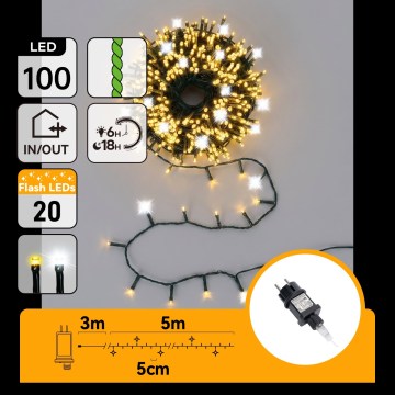 Aigostar - LED-Außen-Weihnachtslichterkette 80xLED+20xLED 8 m IP44 warmweiß + kaltweiß