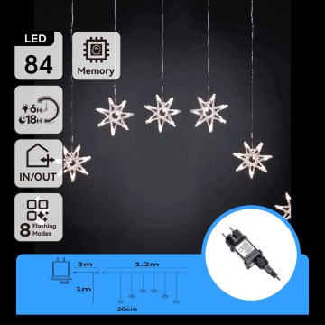 Aigostar - LED Außen-Weihnachtslichterkette 84xLED/8 Funktionen 1,2x1m IP44 kaltweiß Schneeflocken