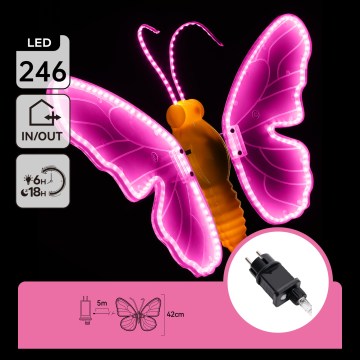 Aigostar - LED Außendekoration 246xLED/9W/230V 42 cm IP44 Schmetterling/rosa