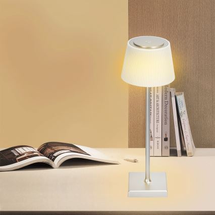 Aigostar - LED-Outdoor-Tischleuchte, dimmbar und wiederaufladbar LED/4W/5V 3600mAh weiß/matt Chrom IP54