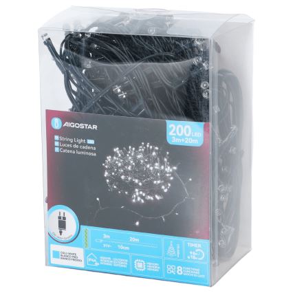 Aigostar - LED-Lichterkette für außen, 200 LEDs / 8 Funktionen, 20 m, IP44, kaltweiß