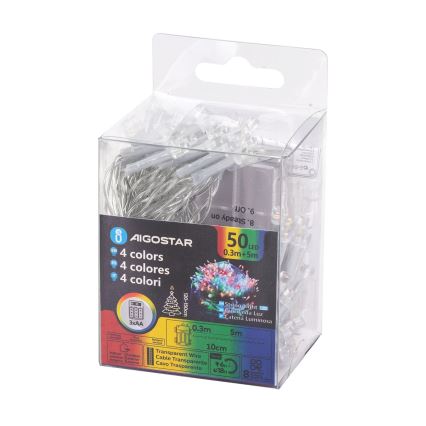 Aigostar - LED-Außenlichterkette 50xLED/8 Funktionen 3xAA 5,3 m IP44 mehrfarbig