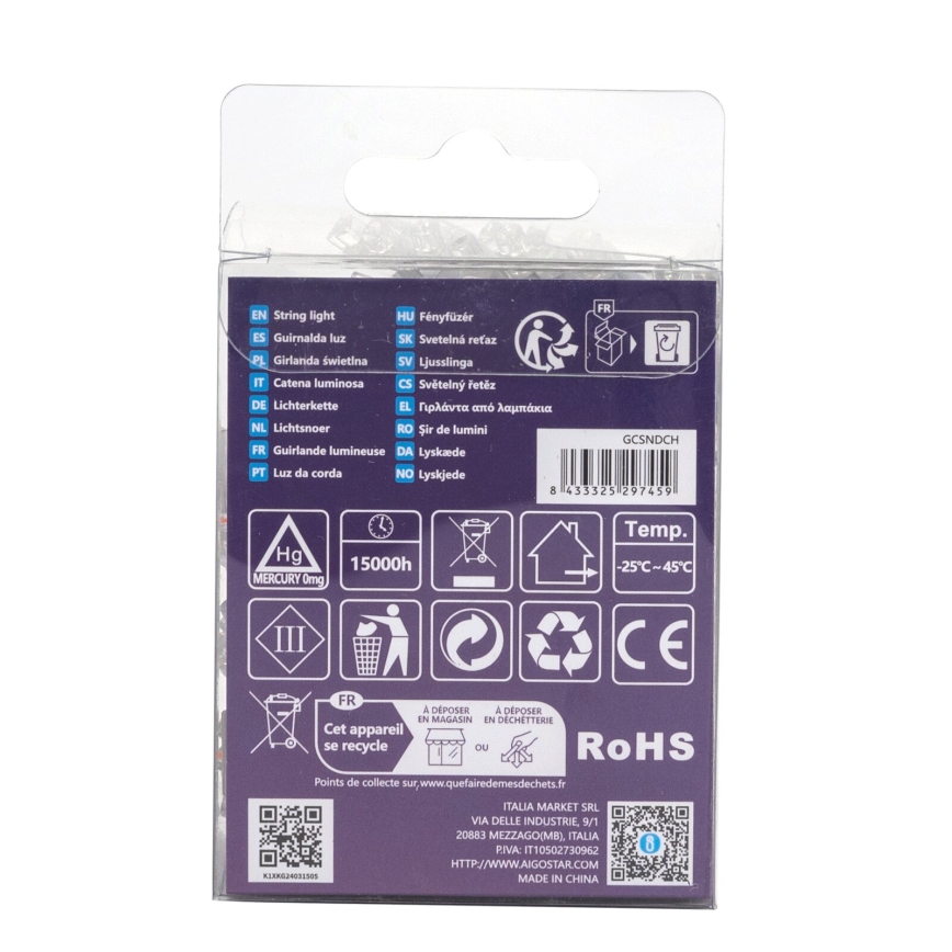 Aigostar - LED-Außenlichterkette 50xLED/8 Funktionen 3xAA 5,3 m IP44 mehrfarbig