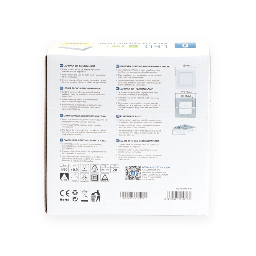 Aigostar - LED-Deckenanbauleuchte LED/6W/230V 12,2x12,2 cm 3000K weiß