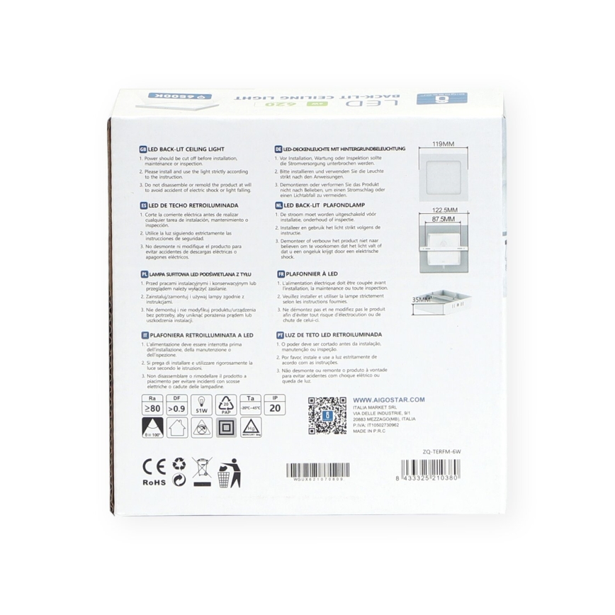 Aigostar - LED-Deckenanbauleuchte LED/6W/230V 12,2x12,2 cm 6500K weiß