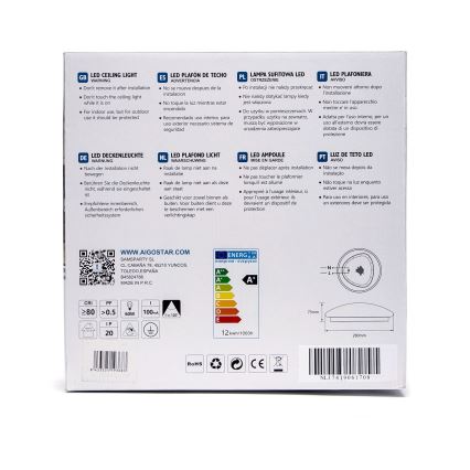 Aigostar - LED-Deckenleuchte mit Sensor, 12 W, 230 V, 3000 K, Ø 28 cm