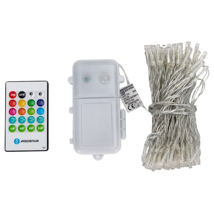 Aigostar - LED dimmbare Weihnachts-Lichterkette für den Außenbereich mit Bewegungsmelder 100xLED/3xAA 12m mehrfarbig + Fernbedienung