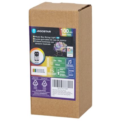 Aigostar - LED dimmbare Weihnachts-Lichterkette für den Außenbereich mit Bewegungsmelder 100xLED/3xAA 12m mehrfarbig + Fernbedienung