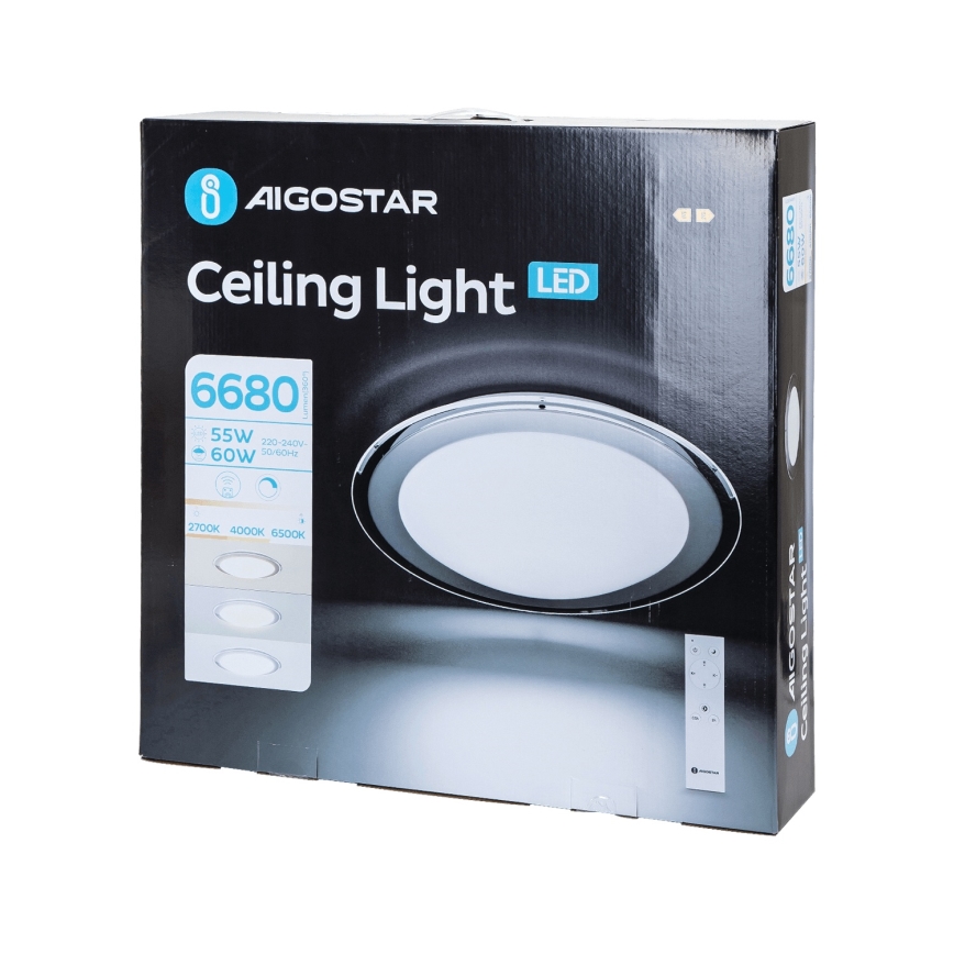 Aigostar - LED dimmbare Deckenleuchte LED/60W/230V 2700-6500K Ø 52,7 cm Chrom + Fernbedienung
