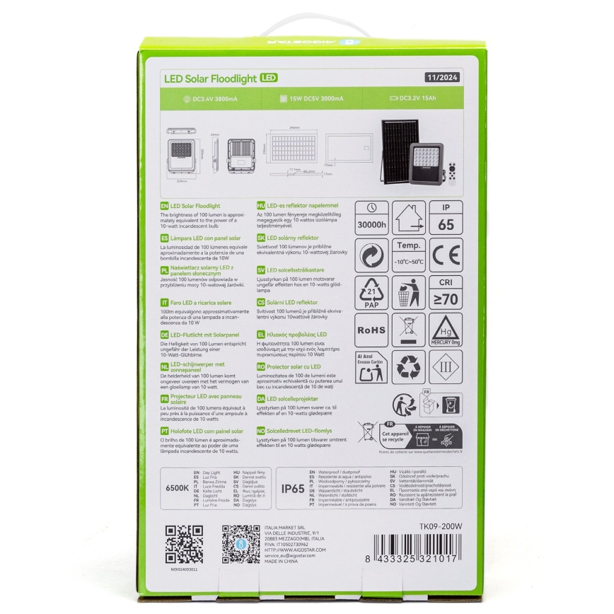Aigostar - LED dimmbarer Solarstrahler LED/200W/3,4V IP65 15000 mAh + Fernbedienung