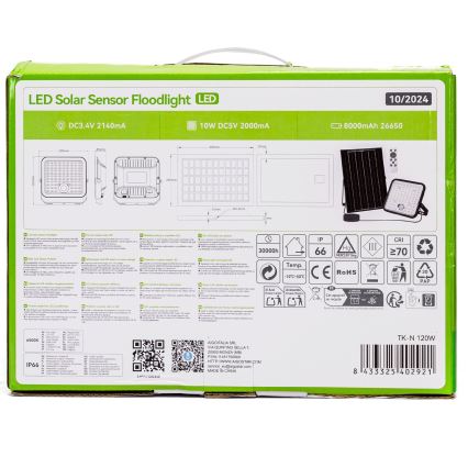 Aigostar - LED Dimmbarer Solarstrahler mit Sensor LED/120W/3,4V 6500K IP66 8000 mAh + Fernbedienung