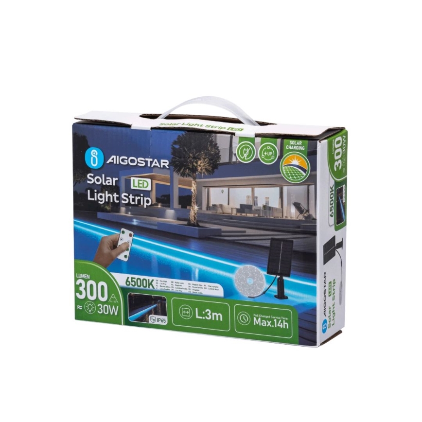 Aigostar - LED Dimmbarer Solarstreifen LED/1,6W/3,2V 3 m 1600 mAh 6500K IP65 + Fernbedienung