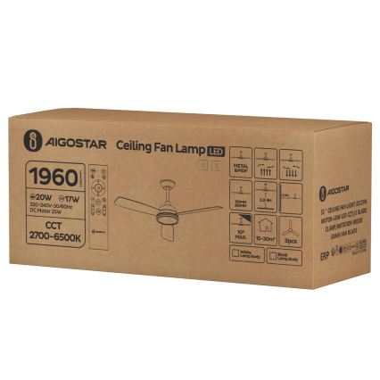 Aigostar - LED dimmbarer Deckenventilator LED/20W/230V 2700-6500K 132cm Braun + Fernbedienung