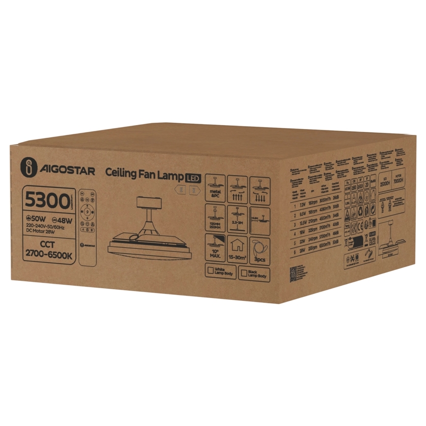 Aigostar - LED dimmbarer Deckenventilator LED/50W/230V 2700-6500K 106 cm weiß + Fernbedienung