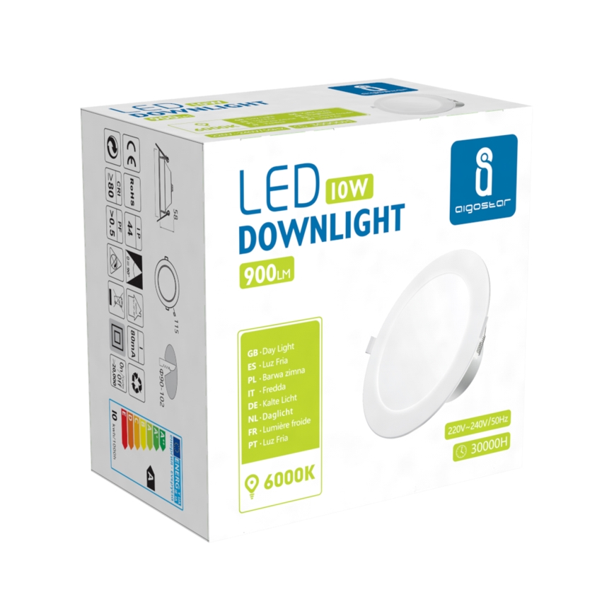 Aigostar - LED-Einbauleuchte für Badezimmer LED/10W/230V 6000K IP44 d 11,5 cm weiß
