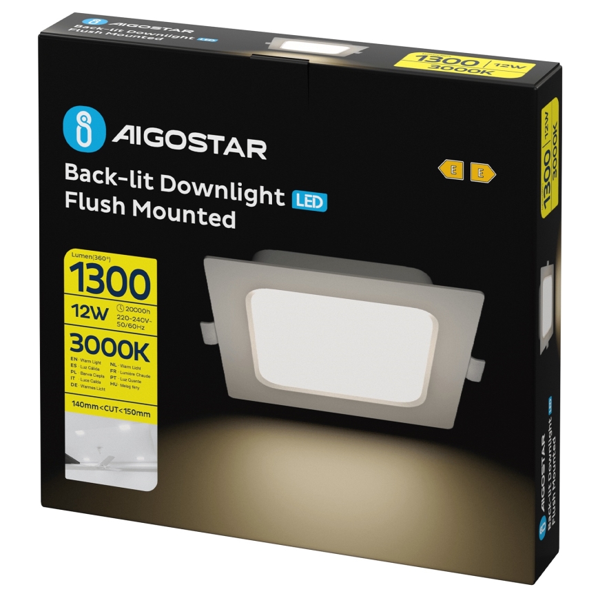 Aigostar - LED Einbauleuchte LED/12W/230V 3000K 17,5x17,5 cm weiß