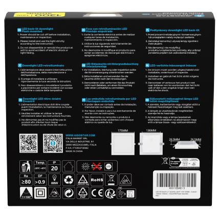 Aigostar - LED Einbauleuchte LED/12W/230V 3000K 17,5x17,5 cm weiß