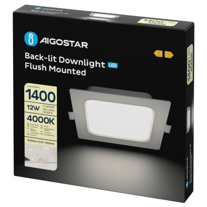 Aigostar - LED Einbauleuchte LED/12W/230V 4000K 17,5x17,5 cm weiß